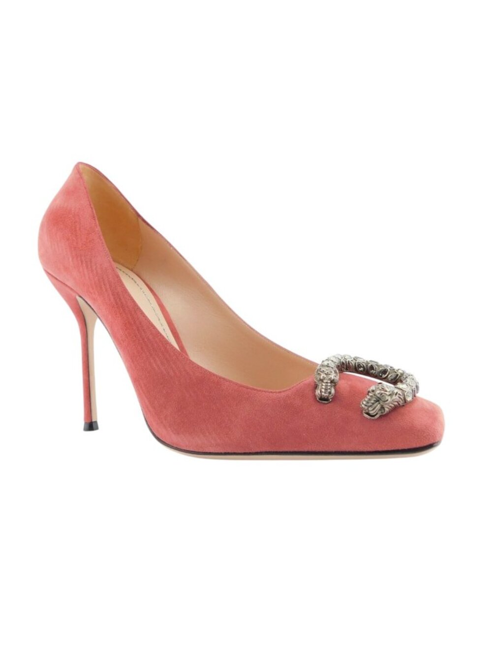 New GUCCI Crystal Tiger Snake Buckle Dusty Rose Pink Suede Leather Heel Pump 39